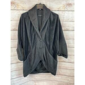 Elm Design Womens Coat 2 Black Alpaca/Wool Blend Button Front High-Low